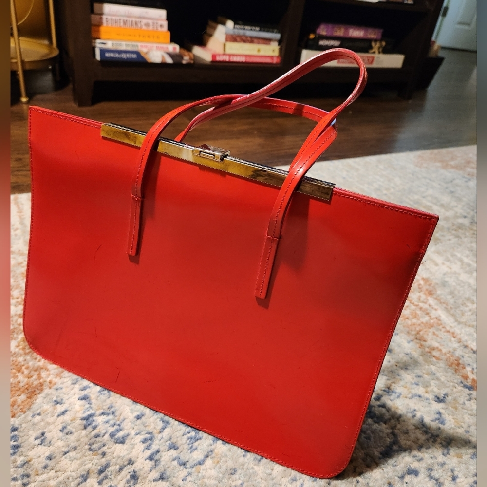 FURLA Candy Red (Patent) Kiss Lock Handbag  **Made in Italy**